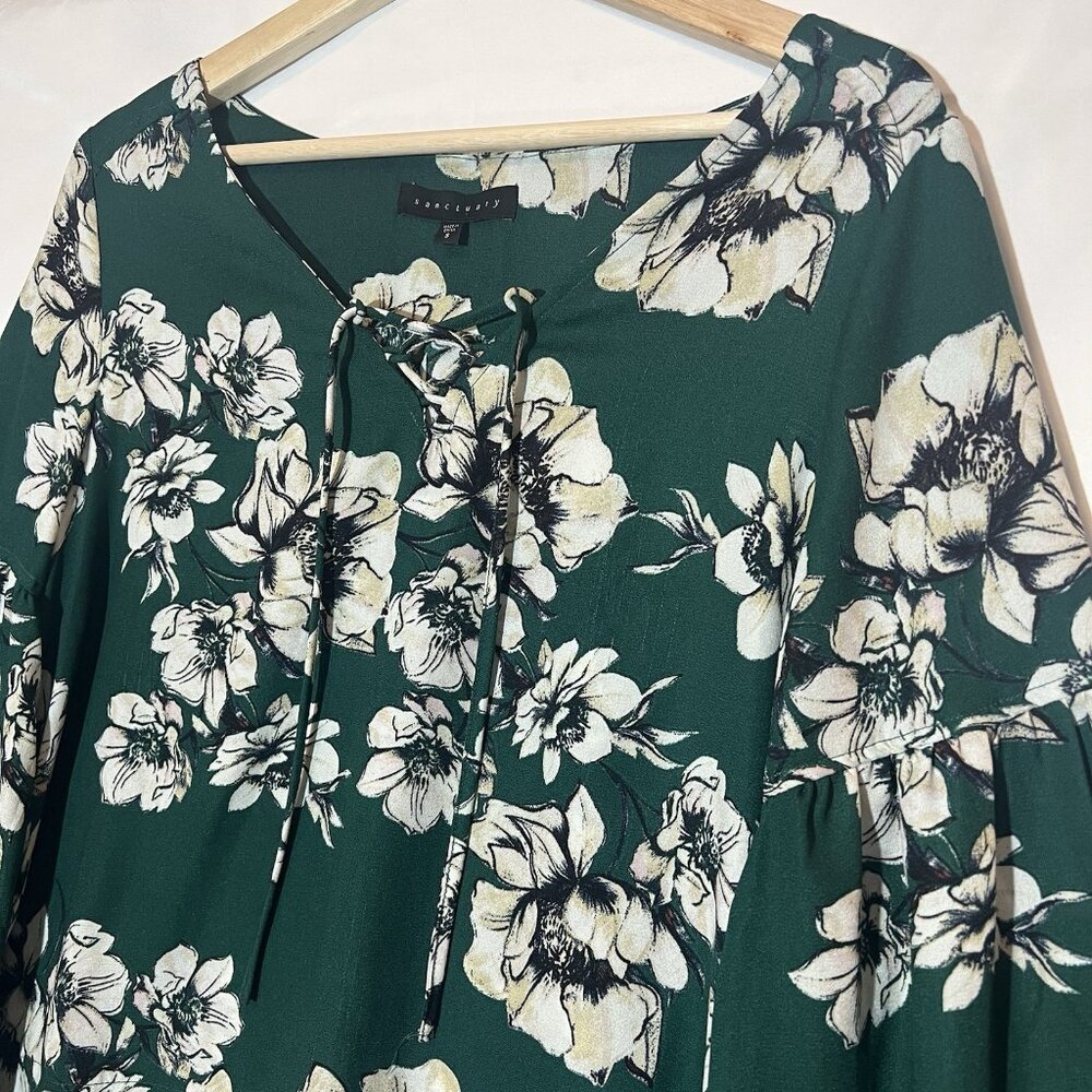 Sanctuary Anthropologie Women Top Small Size Green Floral Long Bell Sleeve - Picture 8 of 9